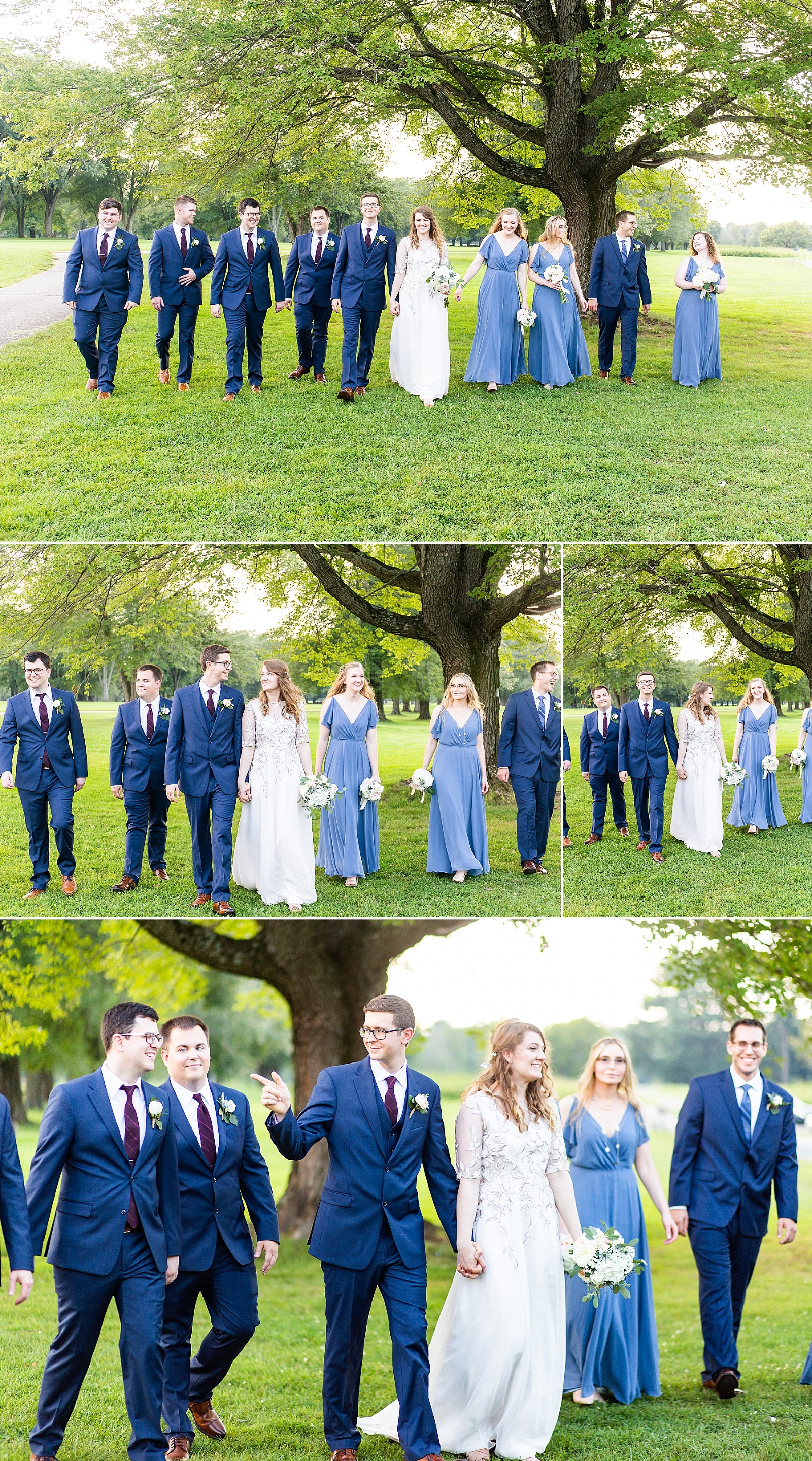 This Woodlands at Algonkian wedding in Sterling, Virginia was just GORGEOUS!! Their day was full of beautiful lighting, gold accent decorations, yummy food and desserts, and handmade wedding dresses and florals! To view the full wedding, click: https://bethanievetter.com/hannah-michael-woodlands-at-algonkian-wedding. Complete with blue suits, a handmade wedding dress, stunning flower arrangements. Photographed by Bethanie Vetter Photography LLC. #WoodlandsAtAlgonkian #WoodlandsAtAlgonkianWedding #TheWoodlandsAtAlgonkian #SummerWedding #August #WeddingPhotos #WeddingPhotography #BethanieVetterWeddings